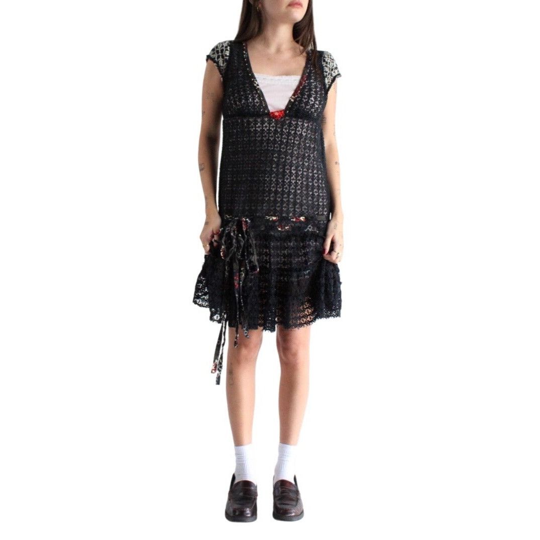 Free People VTG Free People Black Crochet Drop Waist Mini Dress| Whimsig Size M / US 6-8 / IT 42-44 - 2 Thumbnail
