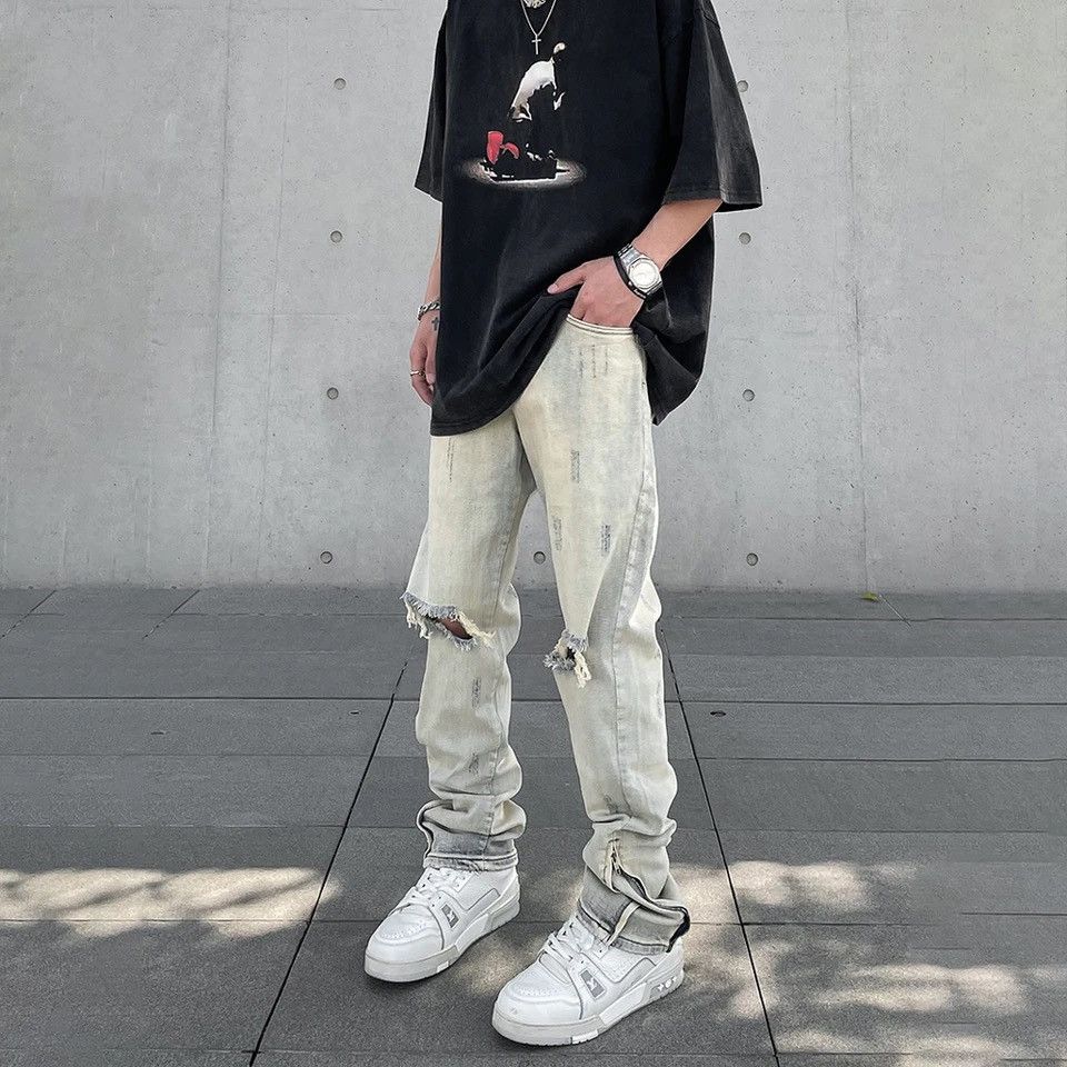Vintage Ripped Skinny Jeans Men Y2k High Street Fashion Size US 33 - 2 Thumbnail