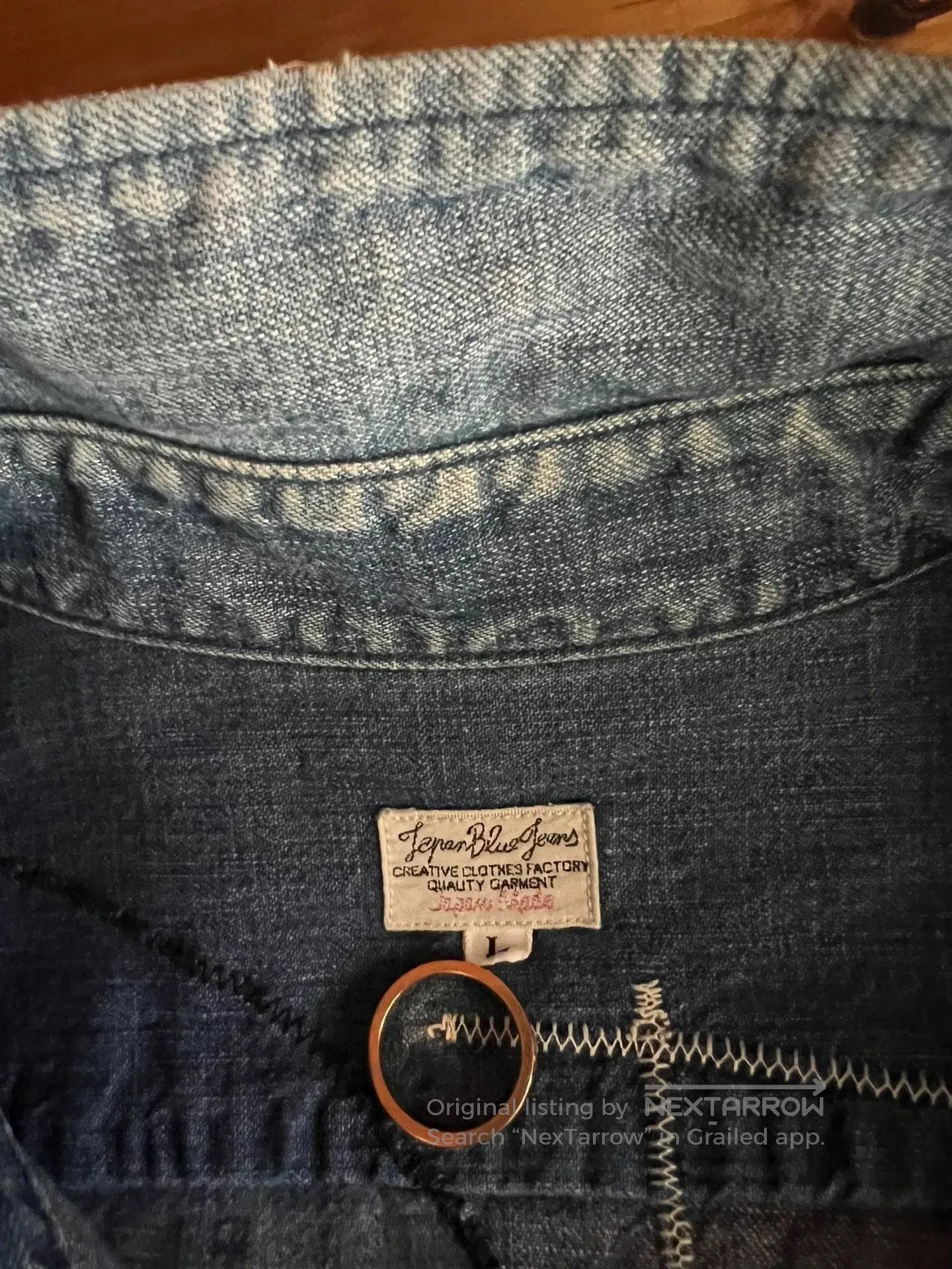 Japan Blue Jeans vintage patchwork denim shirt for men. Size US L / EU 52-54 / 3 - 9 Thumbnail