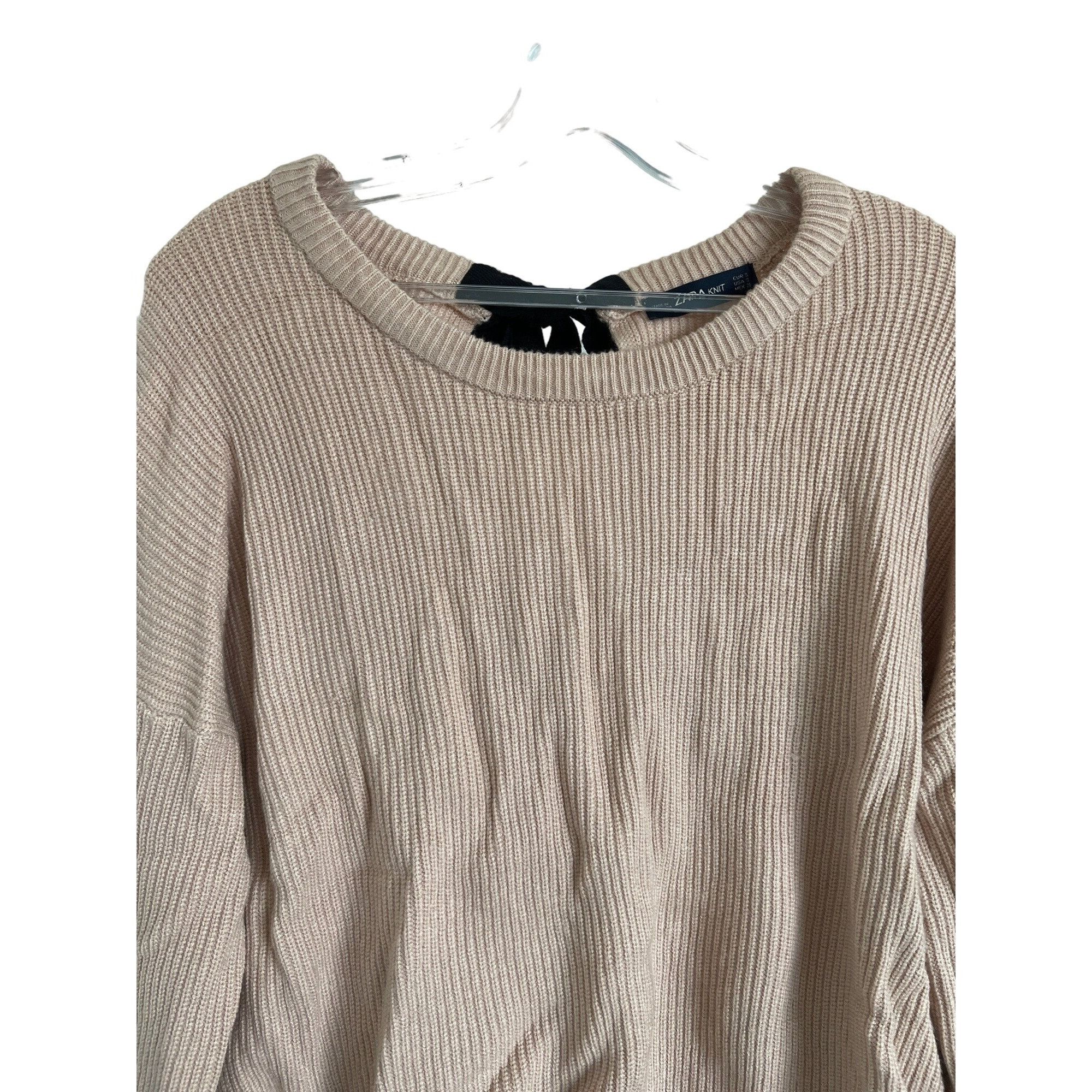 Zara Zara Knit Pale Pink Sweater Ribbed Texture Bow Back Detail Size S / US 4 / IT 40 - 6 Thumbnail