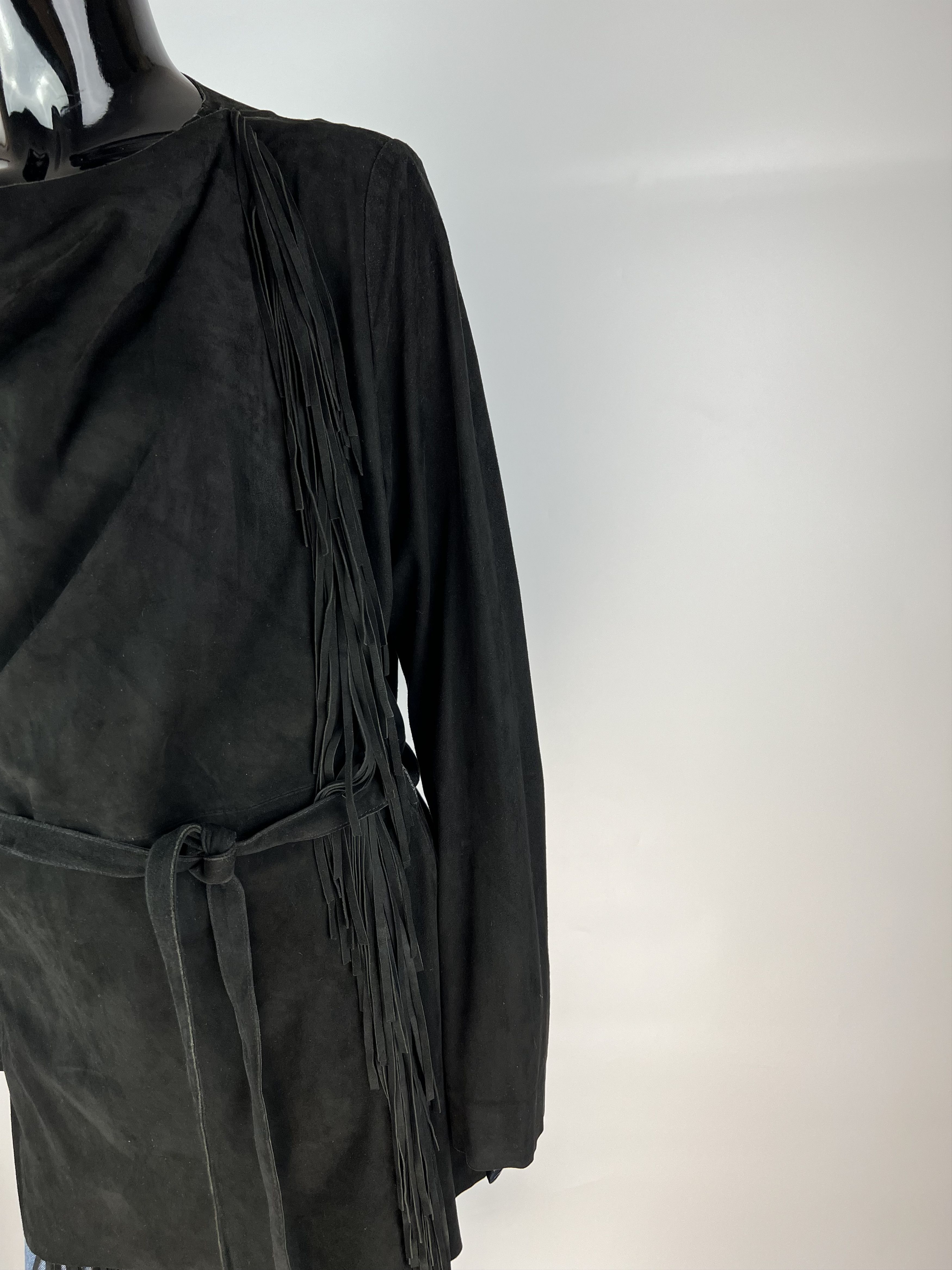 Other Uterque Black Suede Fringers Belted Jacket Size L Size L / US 10 / IT 46 - 5 Thumbnail