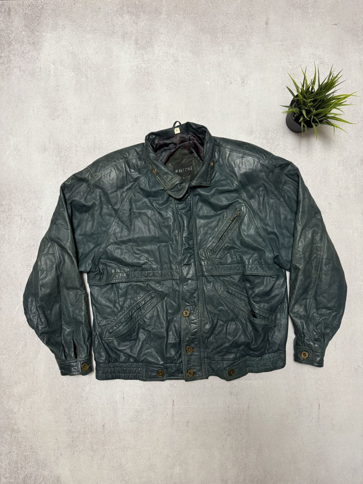 Japanese Brand × Vintage Vintage Leather Jacket Bomber Baggy Amazing Colour Y2K 90s Size US L / EU 52-54 / 3 - 1 Thumbnail