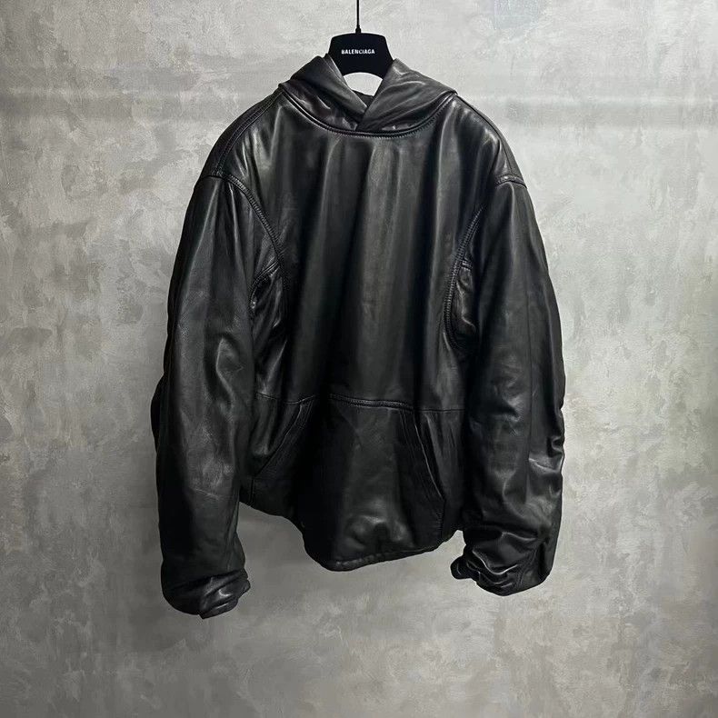 Balenciaga Balenciaga Black Solid Leather Hooded Pullover Long Sleeve Size US S / EU 44-46 / 1 - 1 Thumbnail