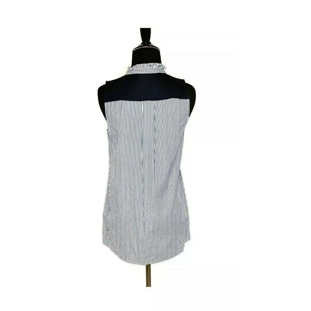 J.Crew J. Crew Blue White Pinstripe Ruffle Sleeveless Top Size 0 Size XS / US 0-2 / IT 36-38 - 5 Thumbnail