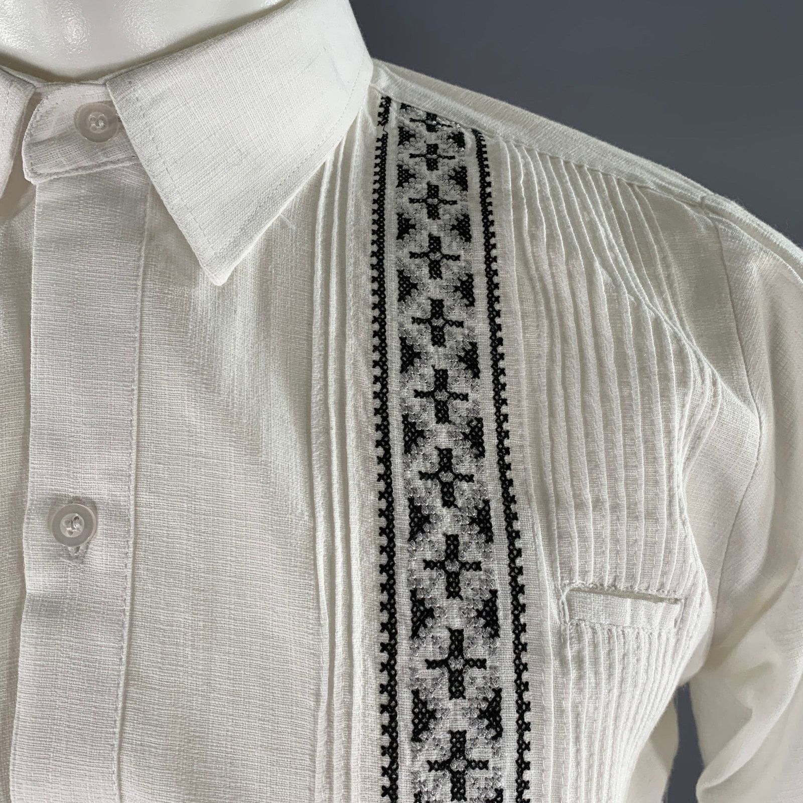 Other GUAYABERAS White Black & Silver Patterns Linen Long Sleeve Size US S / EU 44-46 / 1 - 3 Thumbnail