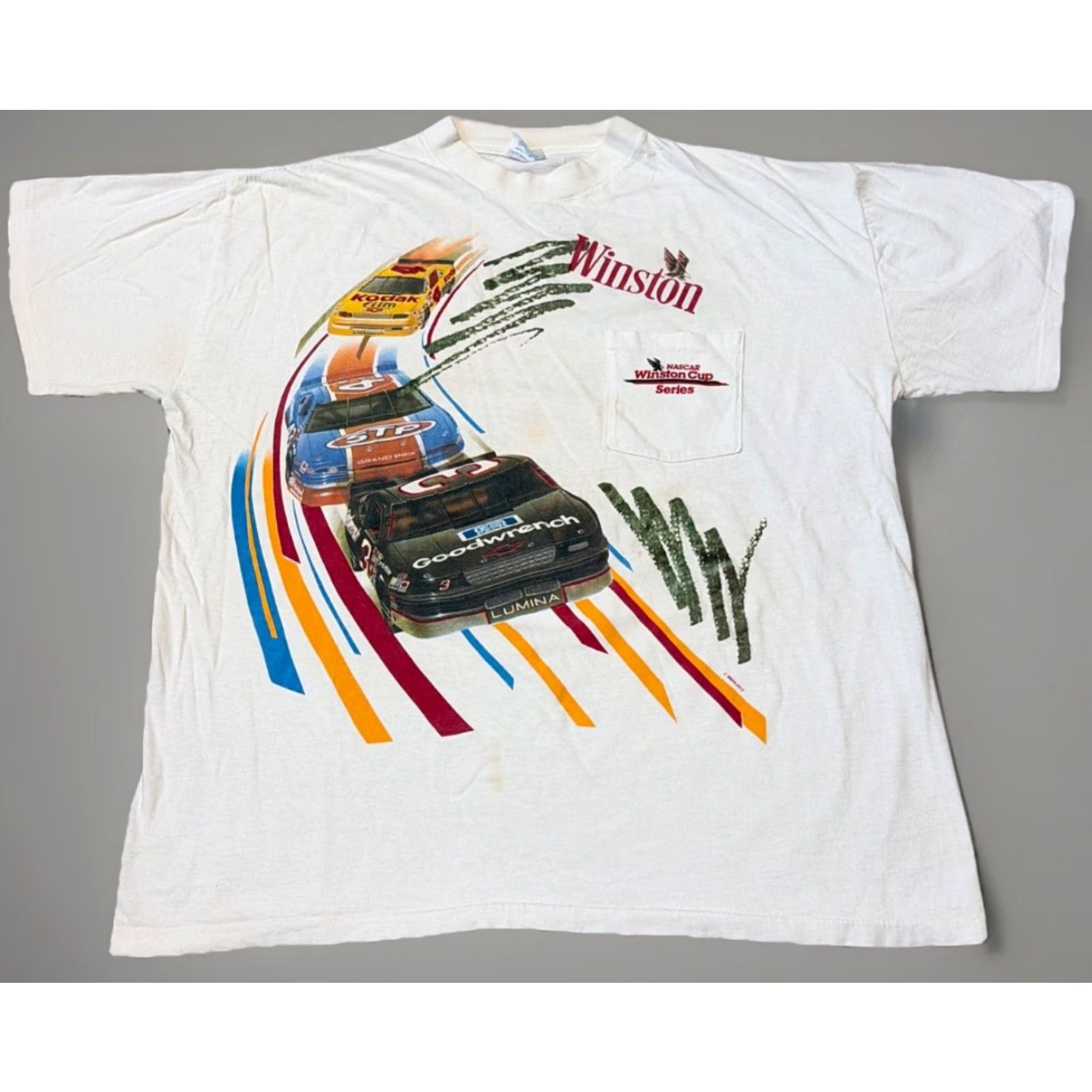 Vintage VINTAGE Winston NASCAR Front Pocket White Racing T-Shirt XL Men 90s Size US XL / EU 56 / 4 - 2 Thumbnail