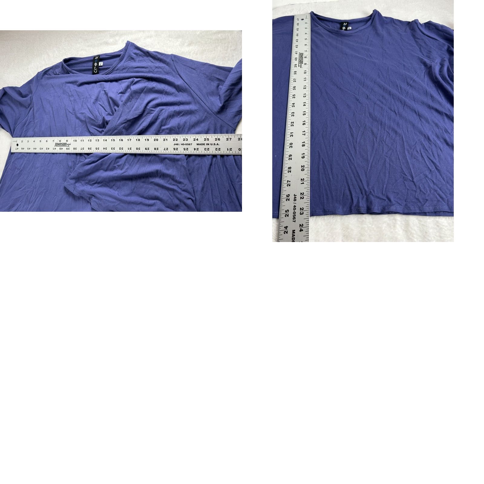Vintage Noblu Womens Tunic Top M/L Blue Stretch Asymmetrical Hem Rayon Spandex Lagenlook Made In USA Women Size M Size M / US 6-8 / IT 42-44 - 8 Thumbnail