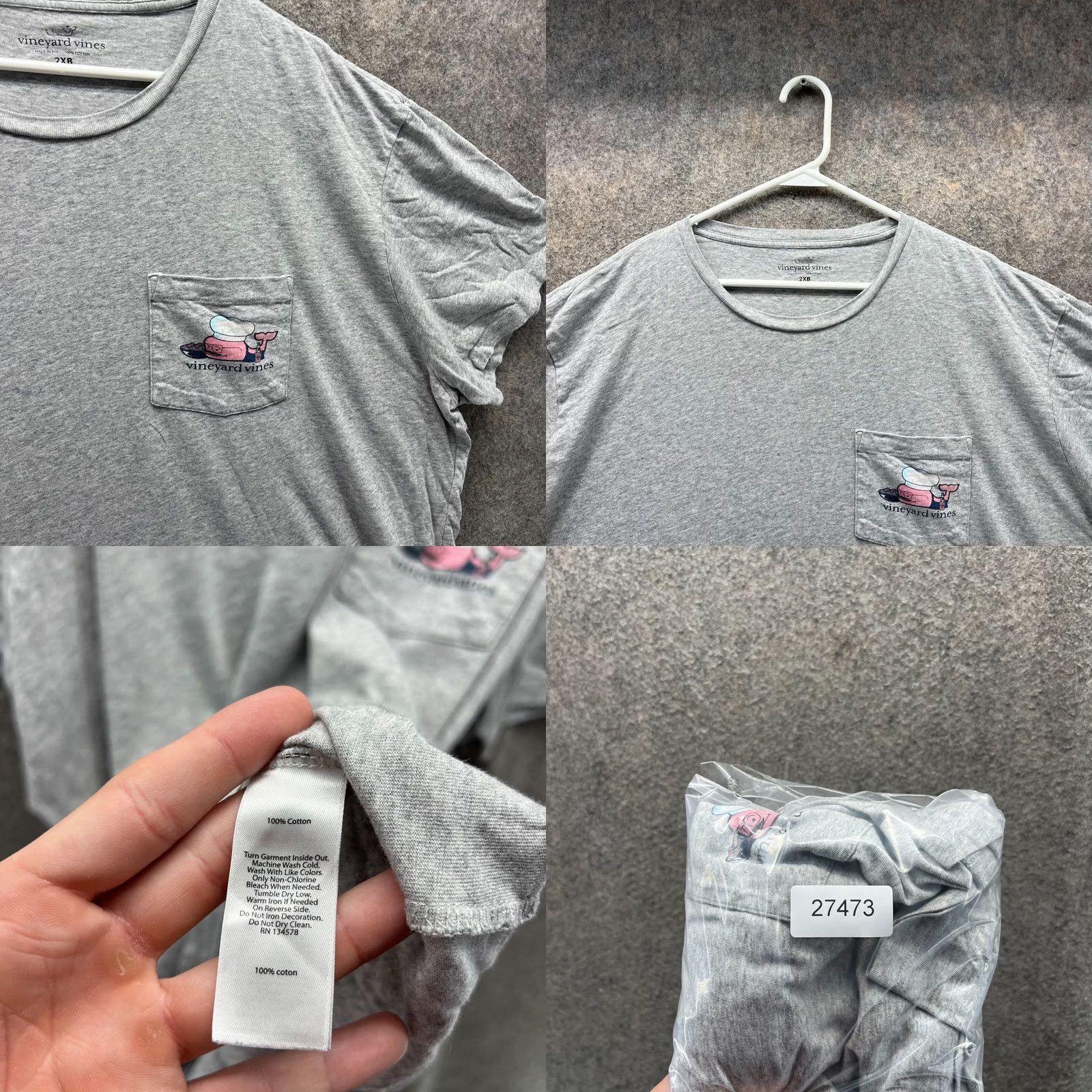 Vineyard Vines Vineyard Vines Shirt Men 2XB Gray Pink BBQ Whale Pocket Tee Limited Edition T-Shirt Big & Tall Size US XXL / EU 58 / 5 - 8 Thumbnail