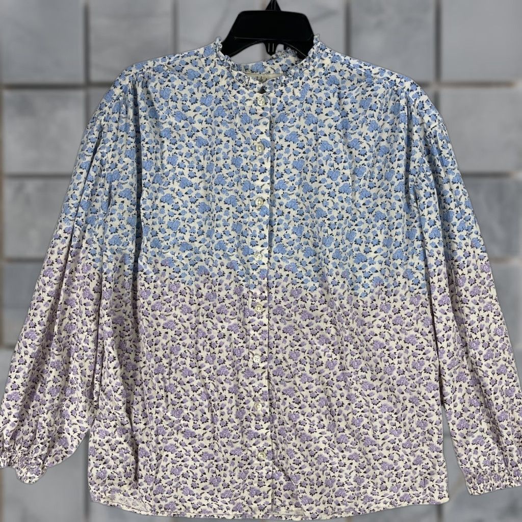 Vintage VINTAGE Style&co Shirt Womens M Blue Purple Floral Cotton Blend Tunic Long Sleeve Cottagecore Fall Spring Summer Winter Casual Size M / US 6-8 / IT 42-44 - 1 Thumbnail