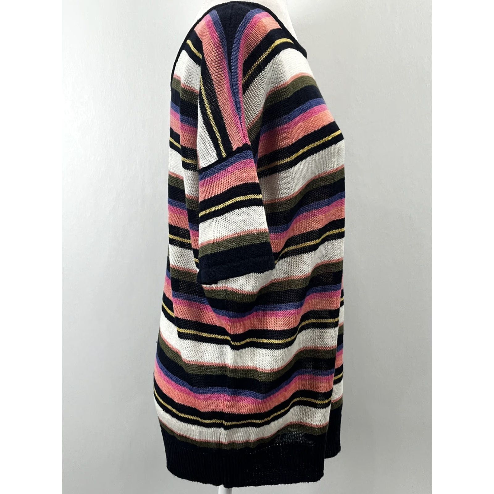 Talbots Talbots Plus Size 1X Multicolor Striped Linen Knit Sweater Short Sleeve Womens Size XL / US 12-14 / IT 48-50 - 4 Thumbnail