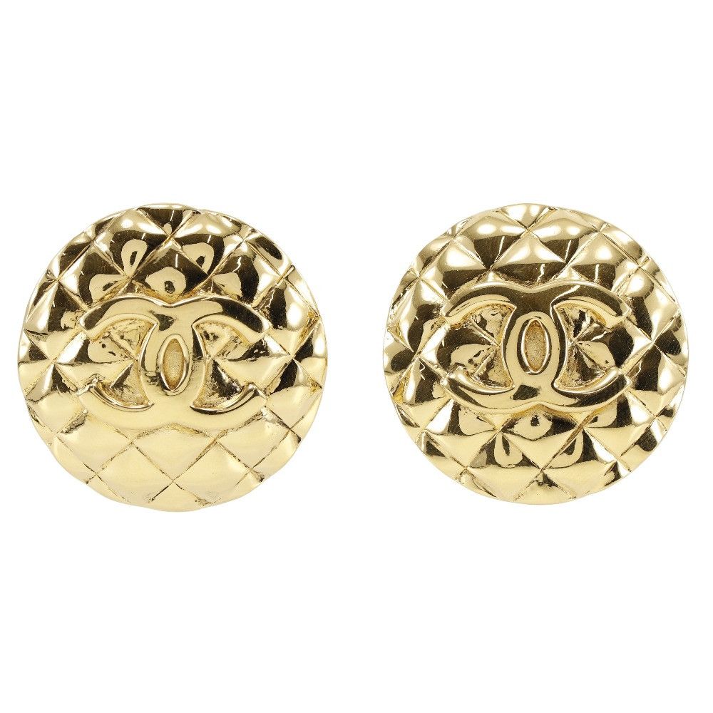 image of Chanel Cc Matelassé Clip On Earrings in Gold, Women's