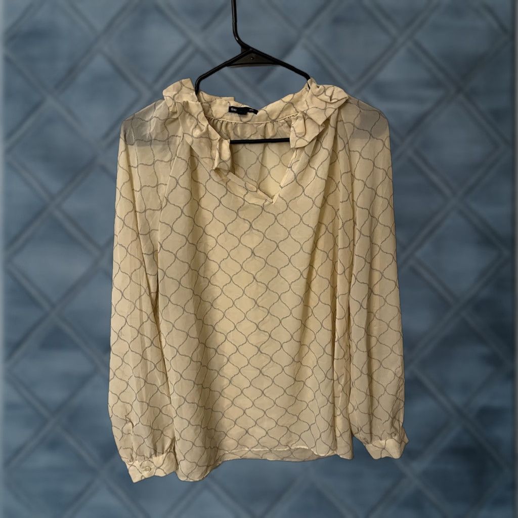 Gap Gap Beige And Grey Blouse Sheer Longsleeves Size Medium Size M / US 6-8 / IT 42-44 - 1 Thumbnail