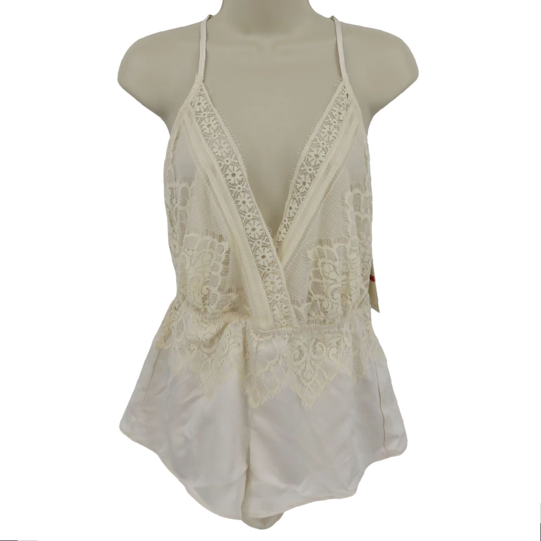 Vintage Flora Nikrooz Women XS Cream Floral Lace Romper One Piece NEW Size 26" / US 2 / IT 38 - 2 Thumbnail
