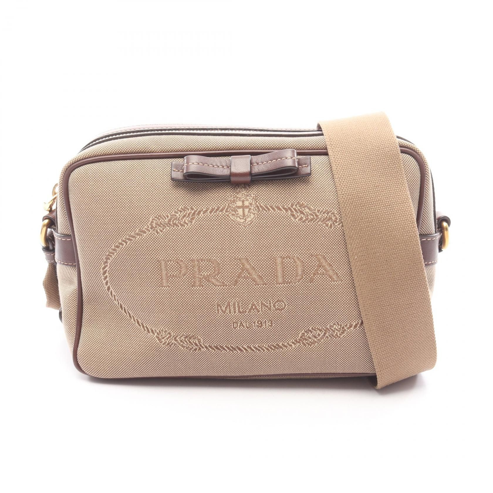 Prada Prada Prada LOGO JACQUARD Leather Canvas Shoulder Bag Leather Shoulder Bag 1BH089 DUTY FREE for USA Size ONE SIZE - 1 Thumbnail