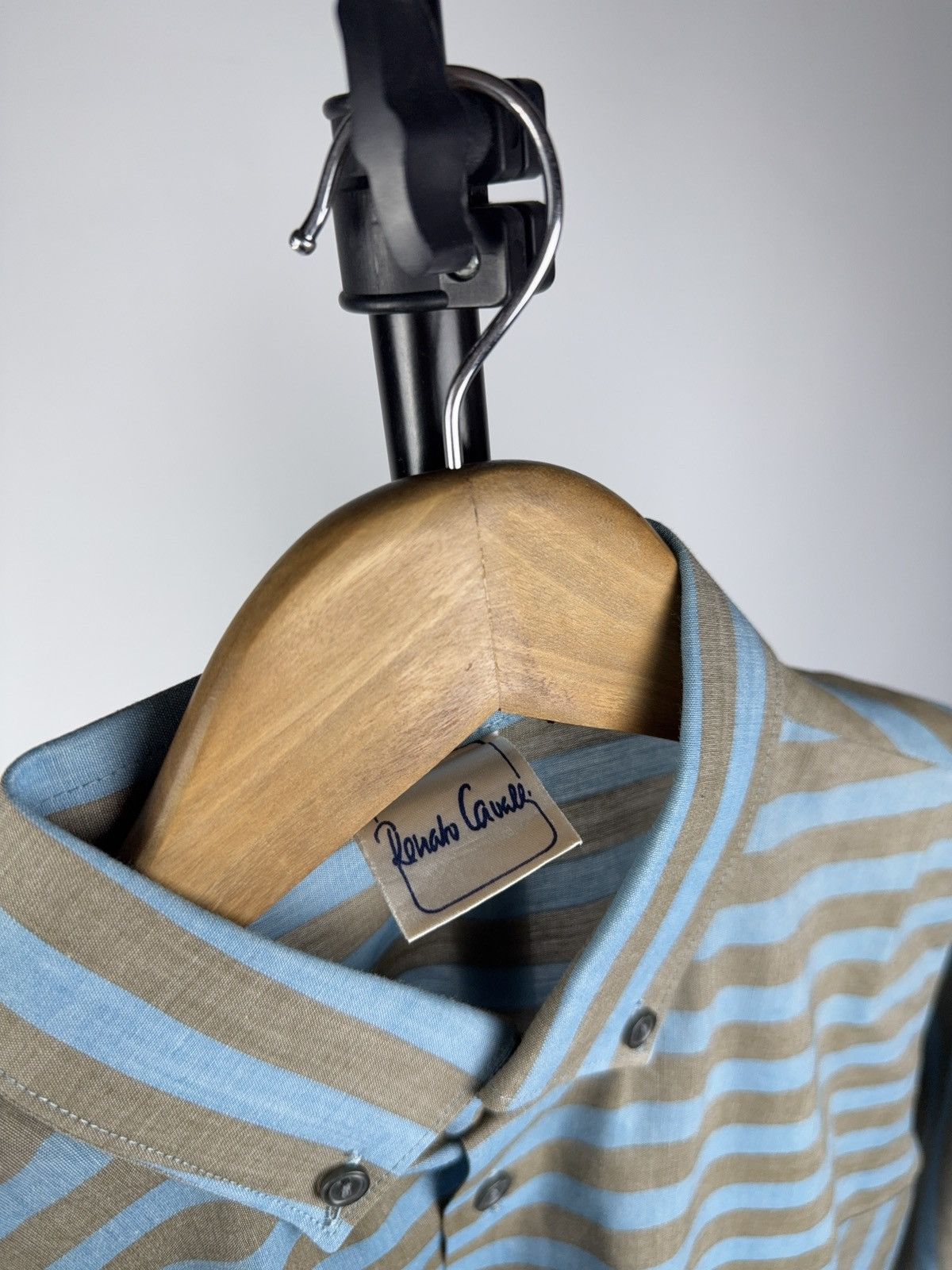 Japanese Brand Retro Luxury 90s Renato Cavalli Blue Beige Striped Shirt M Size US M / EU 48-50 / 2 - 8 Thumbnail