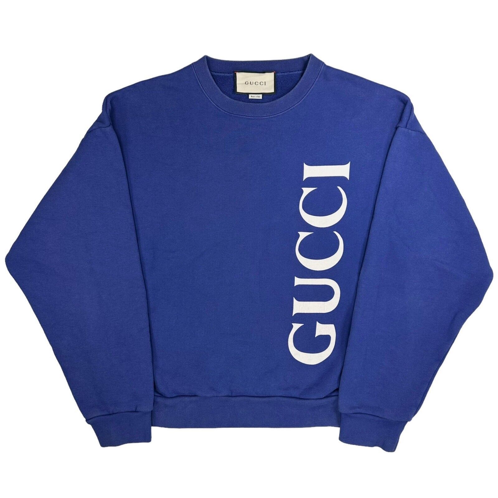 Gucci Gucci Size M Sweatshirt Deep Blue Vertical Logo Graphic Crew Size US M / EU 48-50 / 2 - 1 Thumbnail