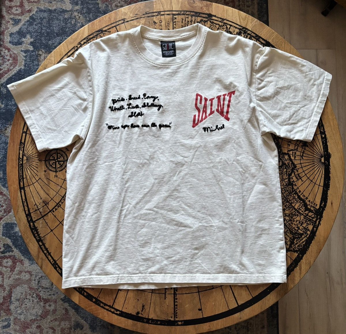 Pre-owned Saint Michael Ss21 7 Deadly Sins Embroidered Heavyweight T In White