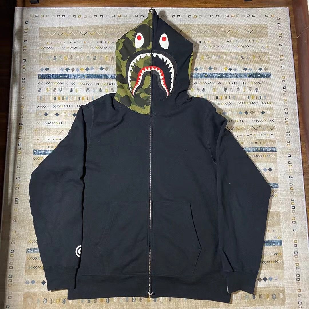 image of Bape 1St Camo Shark Full Zip Hoodie in Black, Men's (Size 2XL)