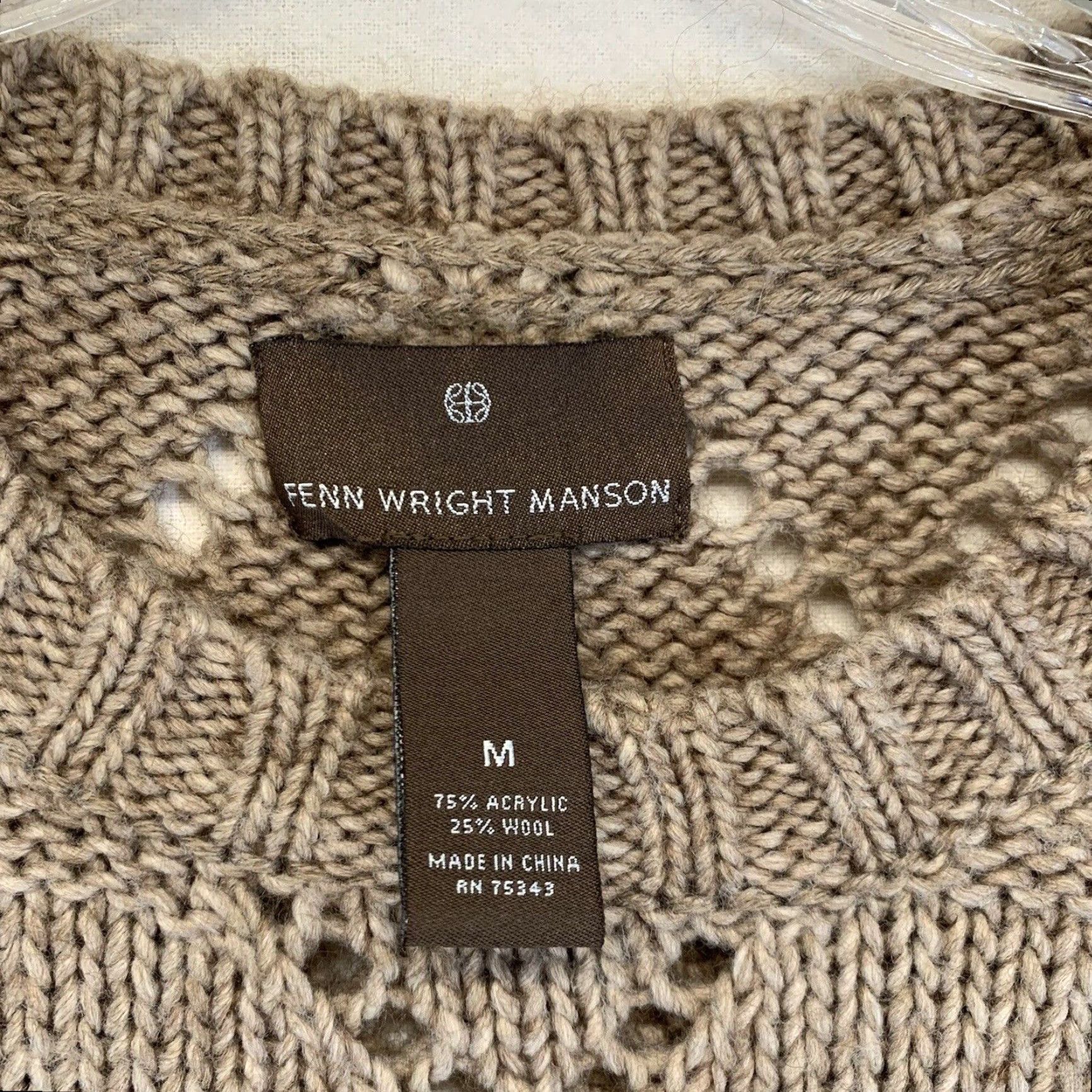 Vintage VINTAGE Fenn Wright Mason Women’s Sweater Dress Open-Knit Wool Acrylic Argyle Crew Neck Medium Beige Pullover Size M / US 6-8 / IT 42-44 - 6 Thumbnail