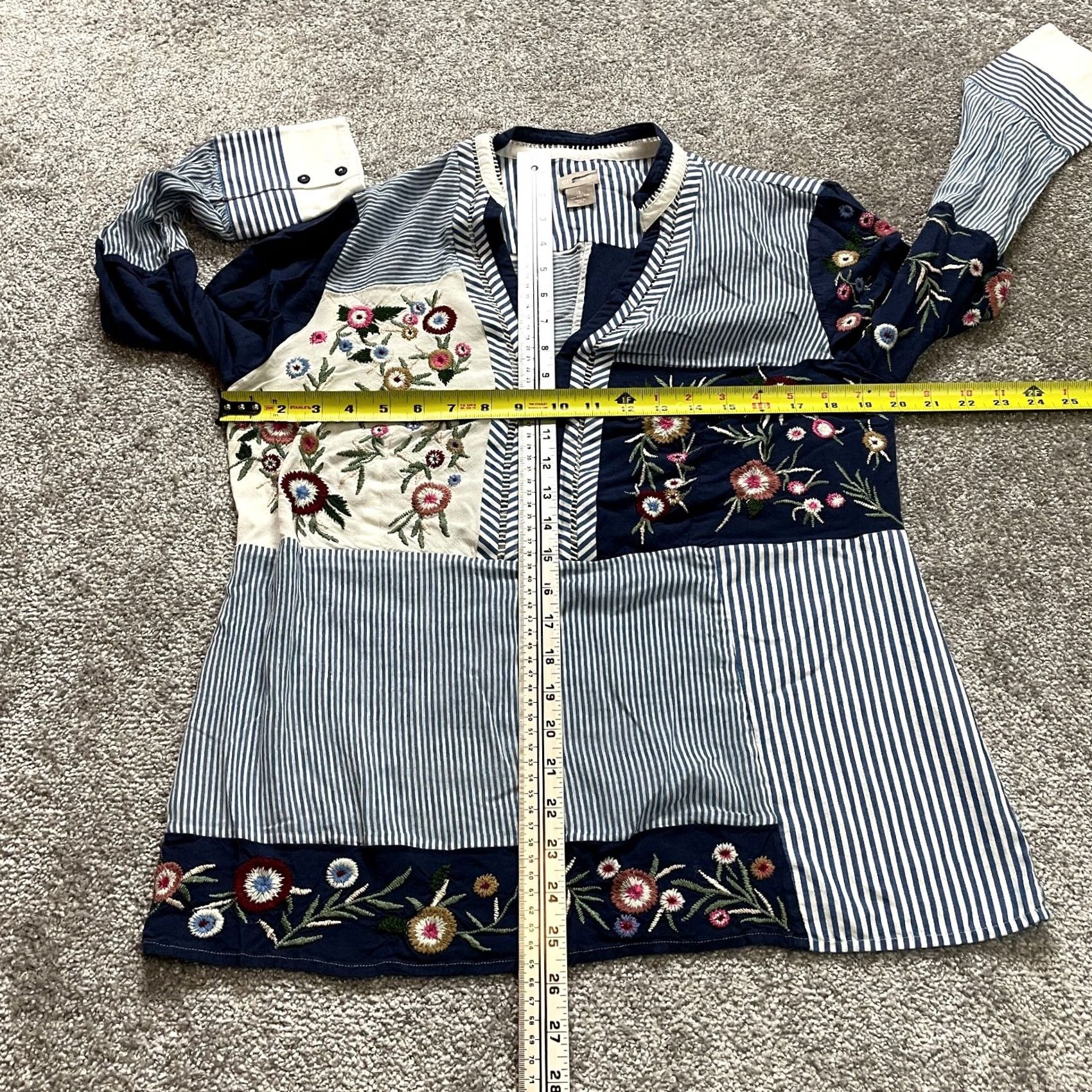 Vintage Chico's Womens V-Neck Blouse Blue Striped Floral Embroidered Long Sleeve XL Size XL / US 12-14 / IT 48-50 - 6 Thumbnail