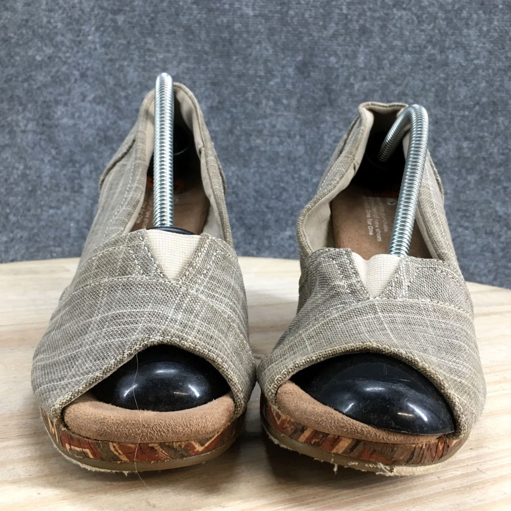 Toms TOMS Heels Womens 9.5 Classic Wedge Slip On Peep Toe Pumps Brown Fabric Casual Size US 10 / IT 40 - 5 Thumbnail