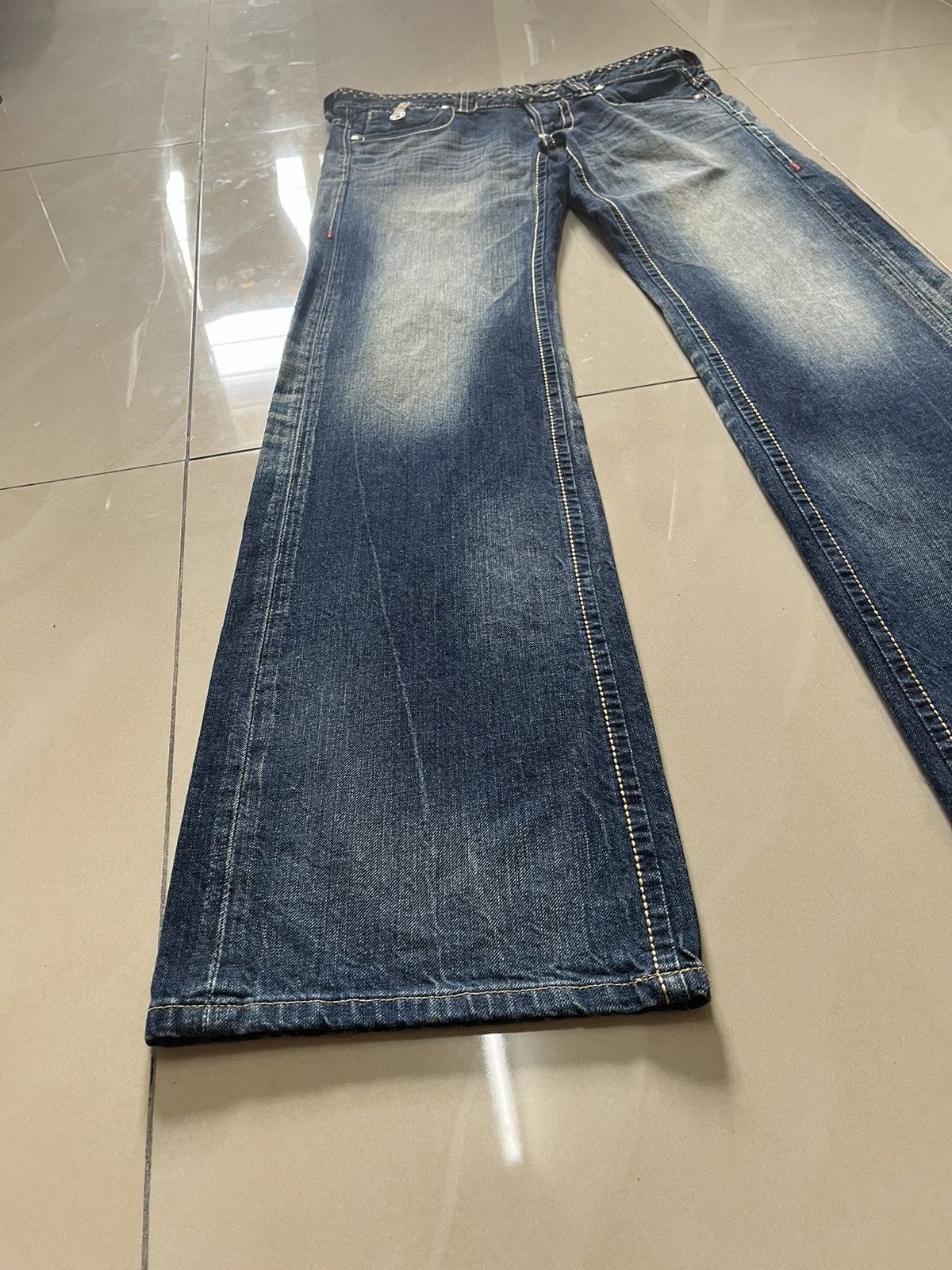 Edwin Flare Jeans Edwin blue trip distressed faded low rise F1 Size US 31 - 3 Thumbnail