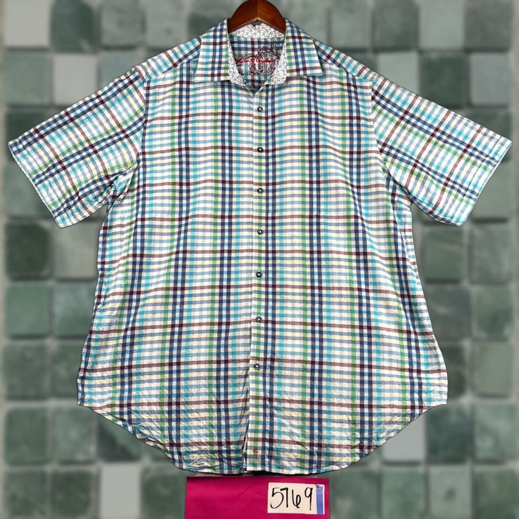 Robert Graham Robert Graham Shirt XLT Colorful Check Casual Button Up Short Sleeve Mens Size US XL / EU 56 / 4 - 1 Thumbnail