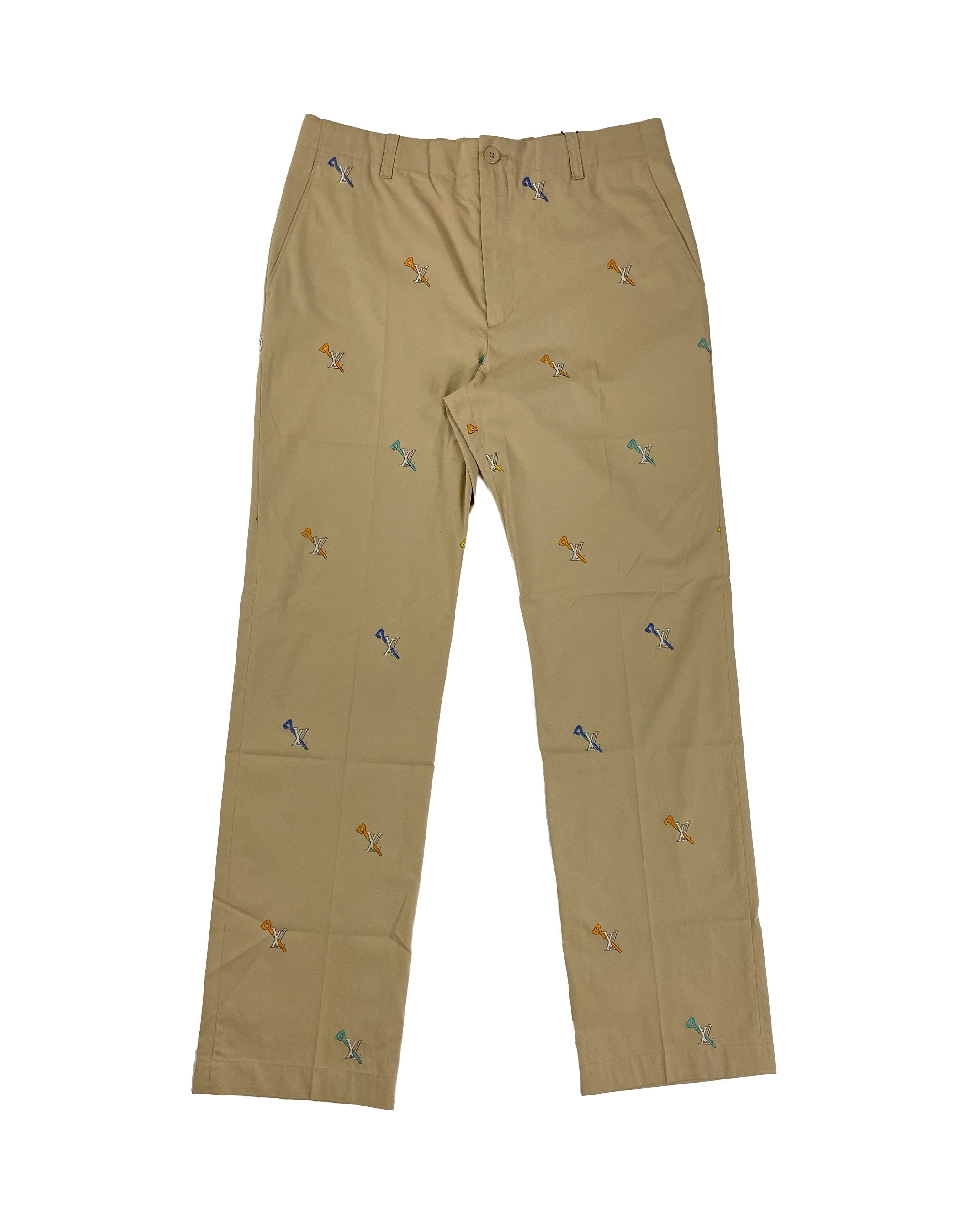 image of Louis Vuitton Monogram Lv Pin Motif Jacquard Beige Chino Pants in Khaki, Men's (Size 33)