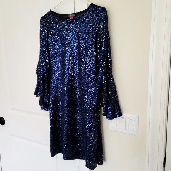 Vince Camuto 3/4 Flounce Sleeve Metallic Sequin Shift Dress NWOT Evening Size S / US 4 / IT 40 - 7 Thumbnail