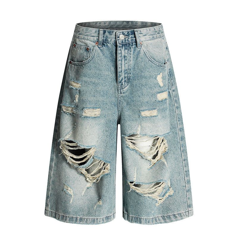 Vintage American street style washed distressed flared denim shorts Size US 32 / EU 48 - 1 Thumbnail