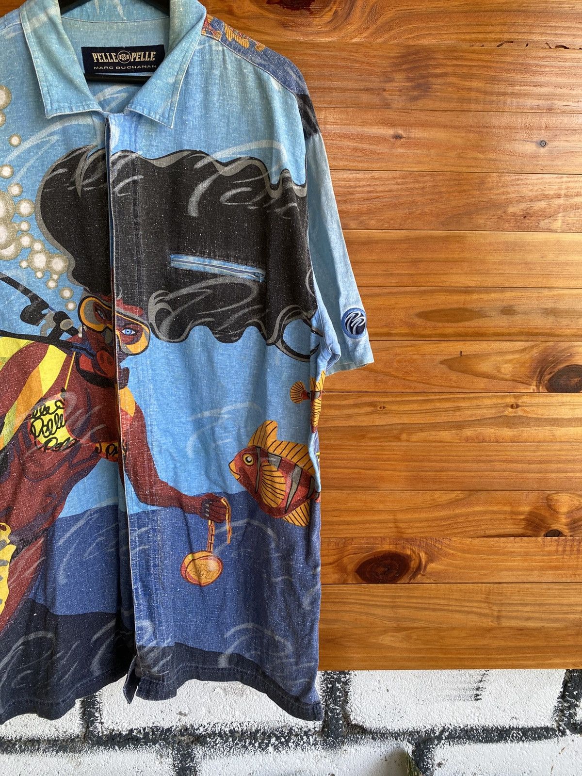 Marc Buchanan Vintage 90s Pelle Pelle Scuba Diver Graphic Shirt – Rare Size US L / EU 52-54 / 3 - 6 Thumbnail