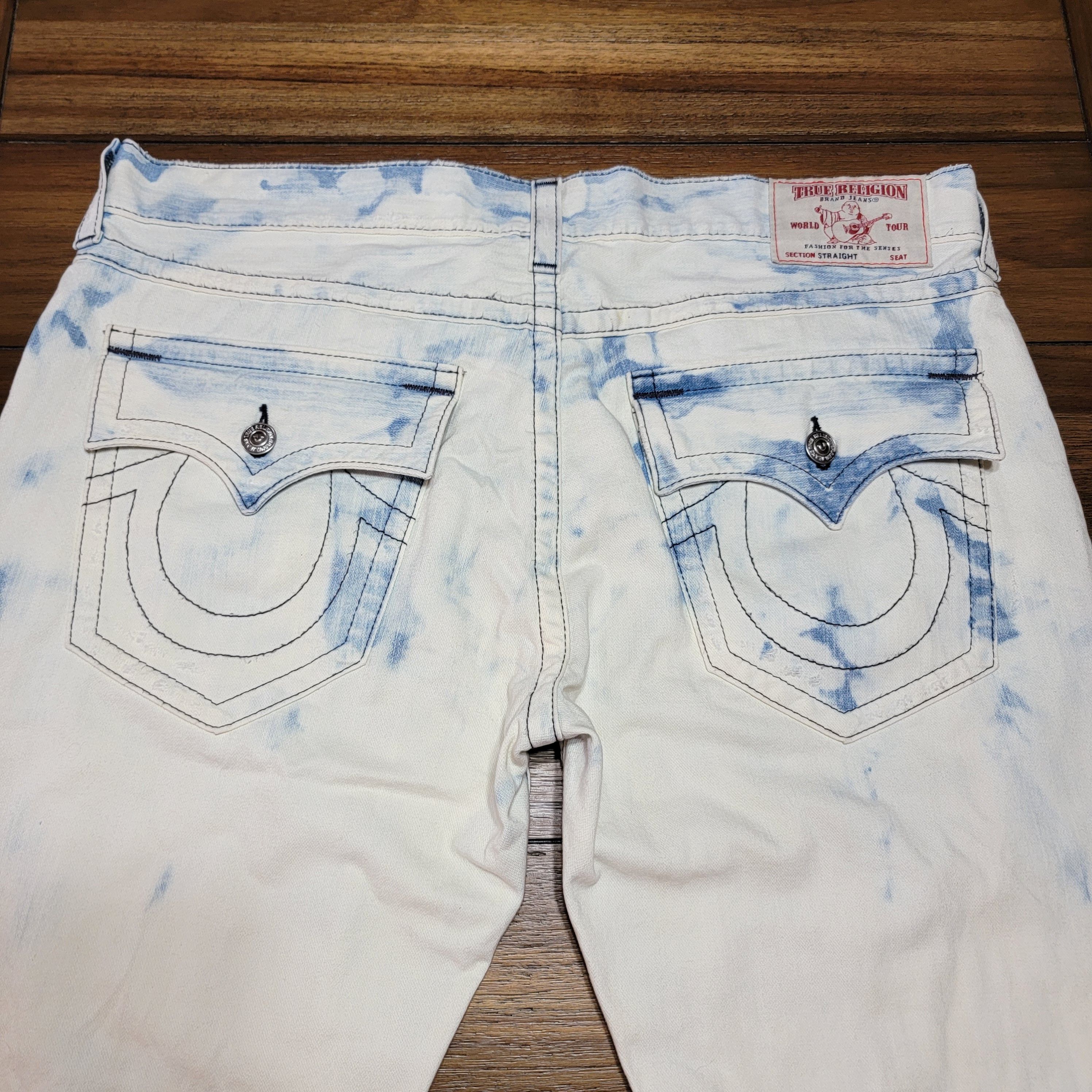 True Religion True Religion Shredded Front Acid Washed Straight Jeans - 40 Size 42" / US 20 - 6 Thumbnail