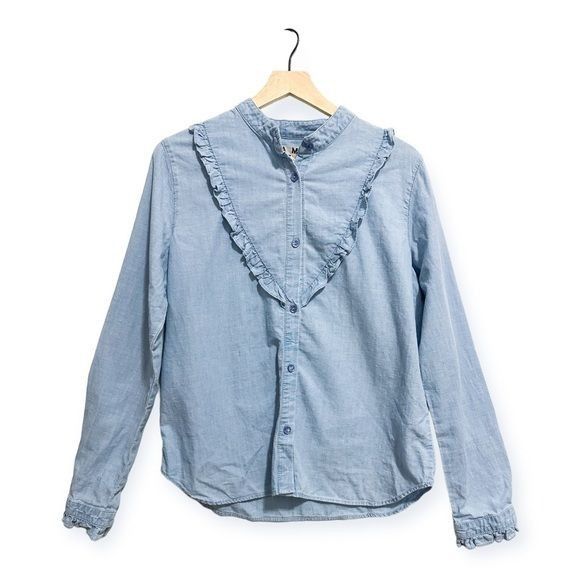 AMO AMO Cooper Ruffled Chambray Shirt, Chambray, Size M, NWT, Size M / US 6-8 / IT 42-44 - 1 Thumbnail