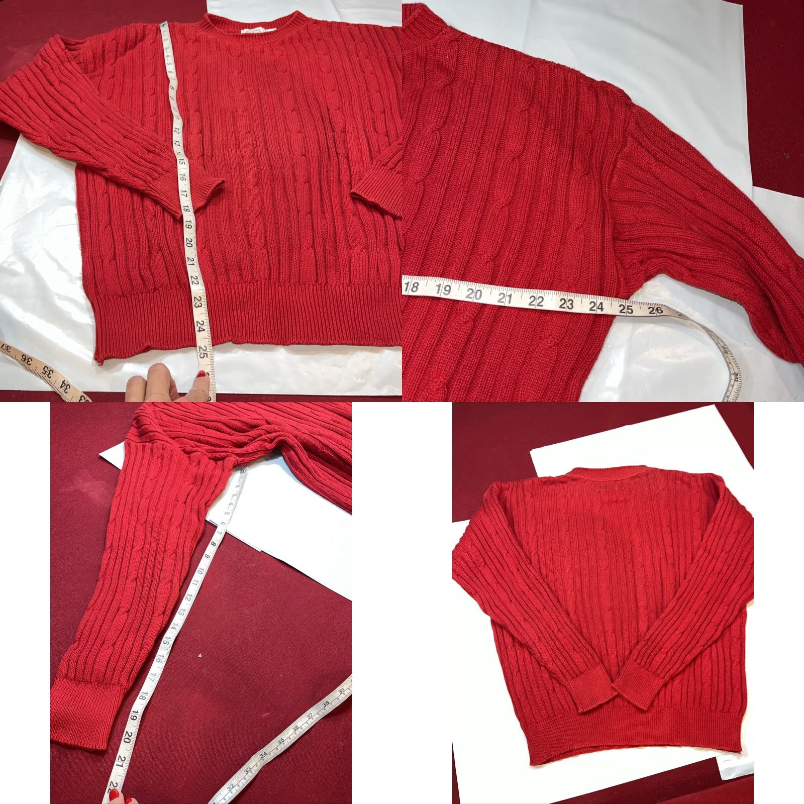 Vintage VINTAGE Cape Isle Knitters Sweater Mens L Red 90s Cable-Knit Ribbed Crew Neck Pullover USA Made Size US L / EU 52-54 / 3 - 8 Thumbnail