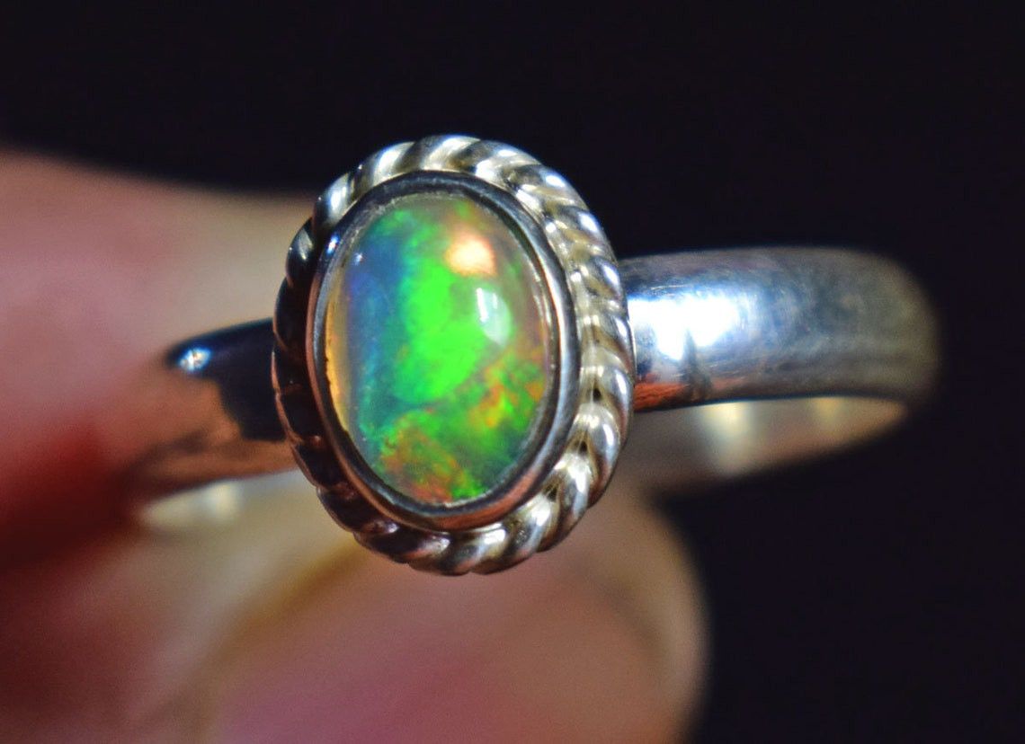 Handmade Ethiopian Opal Ring: Handmade 925K Silver, Multi-Fire Size ONE SIZE - 2 Thumbnail
