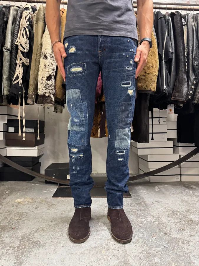 Polo Ralph Lauren 2000s Ralph Lauren Blue Patchwork Effect Slim Denim Jeans Size US 33 - 2 Thumbnail