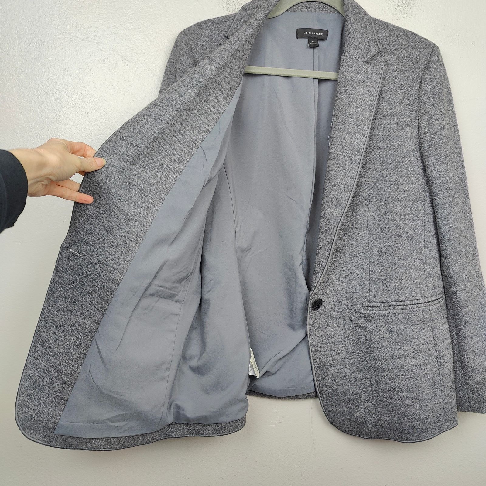 Ann Taylor Ann Taylor Knit Blazer Womens 12 Gray Heather Preppy Work Size XL / US 12-14 / IT 48-50 - 6 Thumbnail