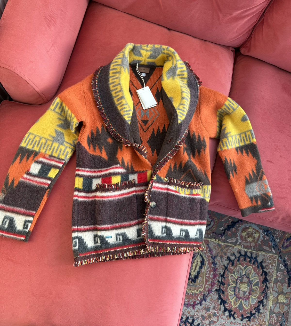 Alanui brown orange yellow cashmere cardigan size S