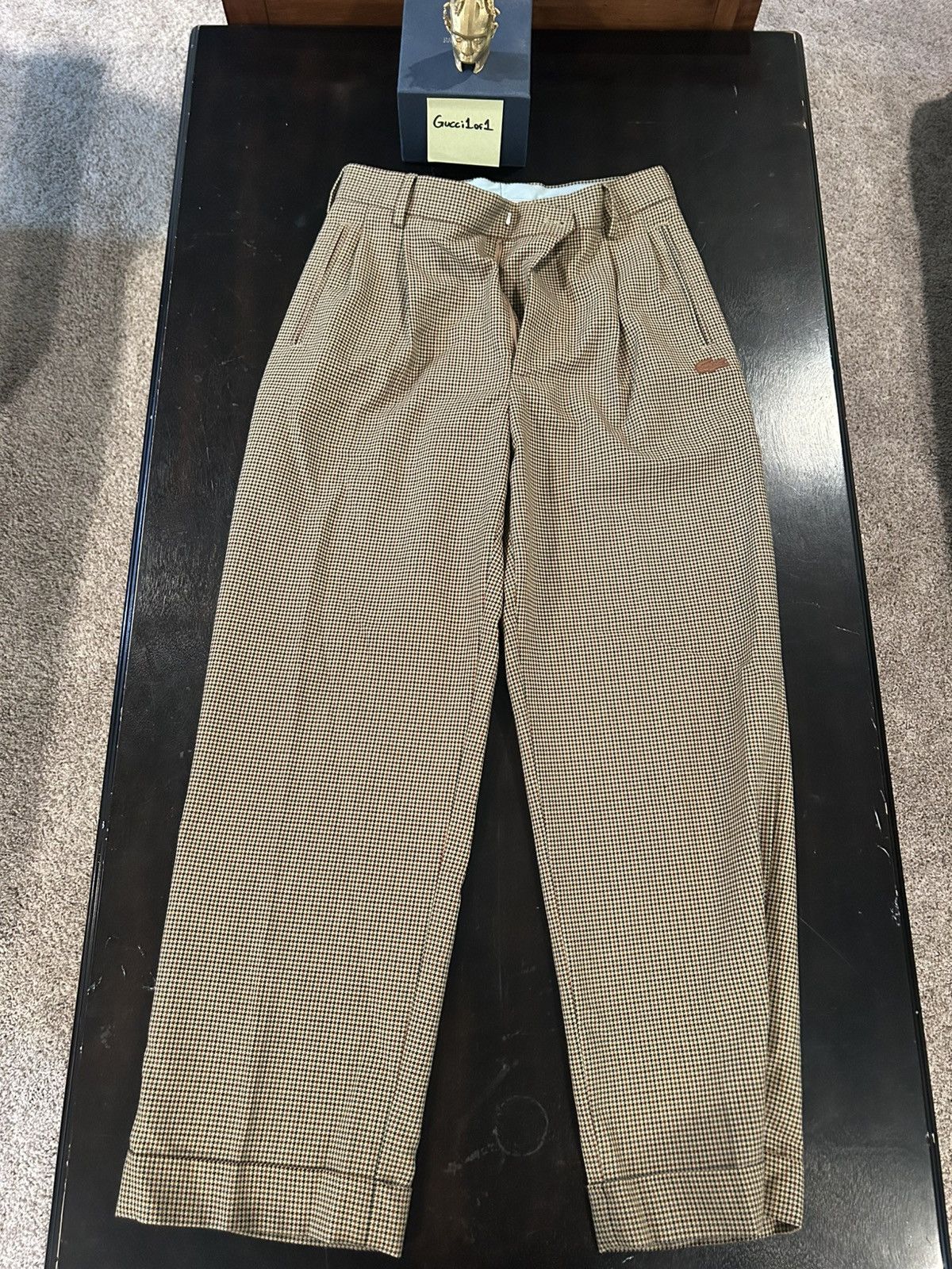 パンツ LE FLEUR x LACOSTE CHECK PLEATED TROUSER Lacoste X Le Fleur Pleated Houndstooth Trousers in Green for