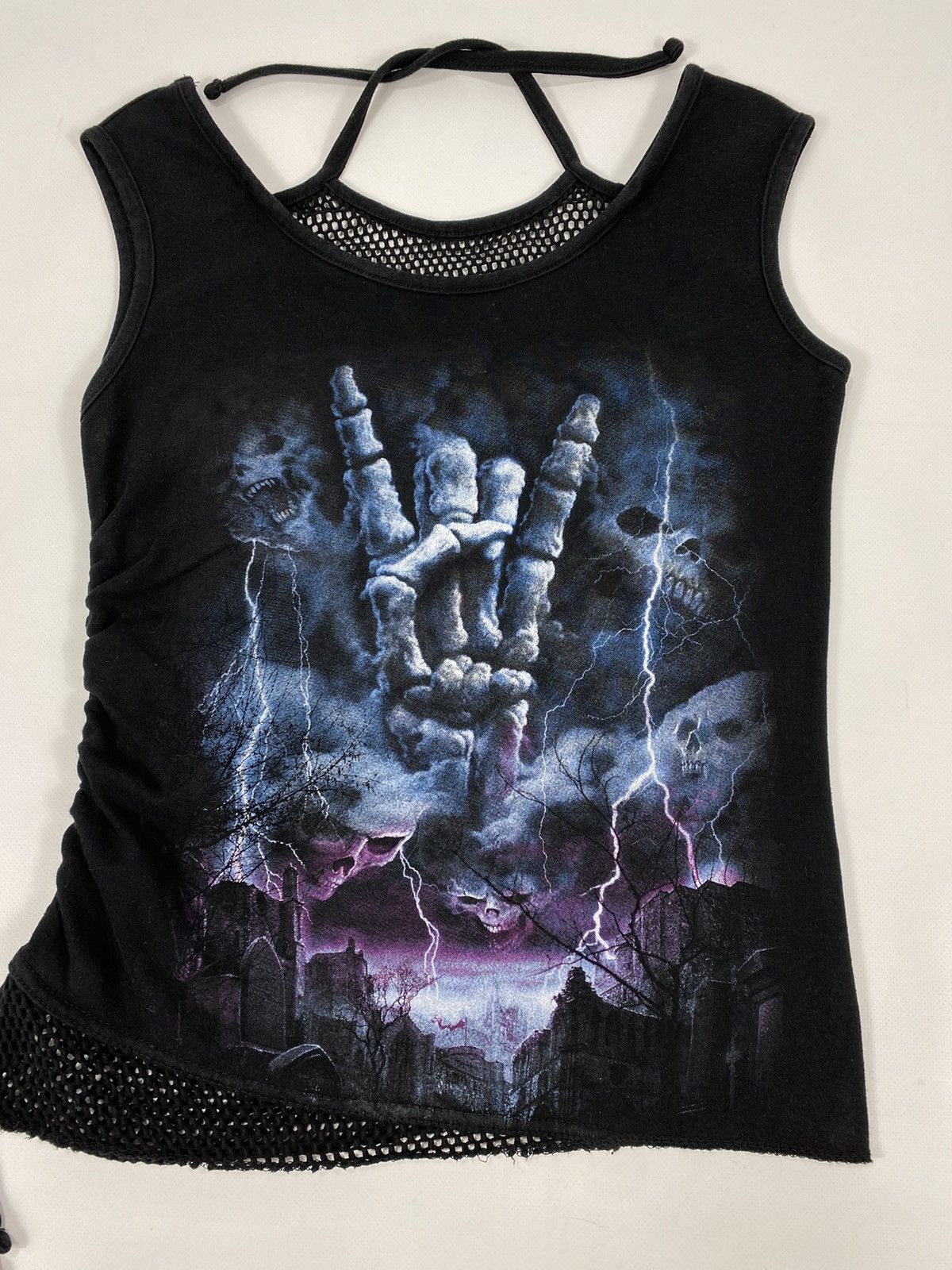 Vintage 🔥LASTDROP🔥 VTG Y2K Gothic Rock Skeleton Skulls Bones Mesh Size S / US 4 / IT 40 - 3 Thumbnail