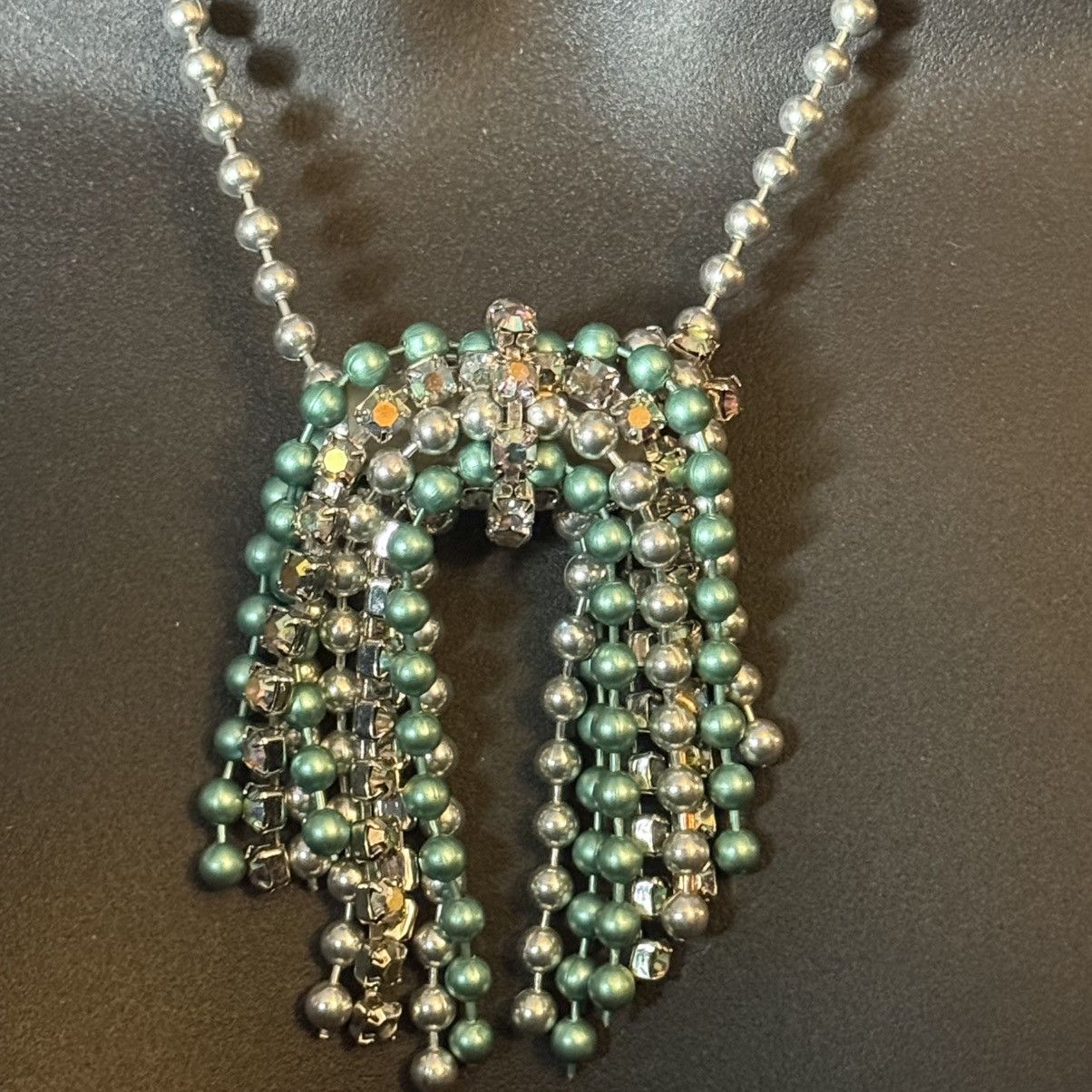 Vintage Vintage silver/teal ball chains & AB rhinestone necklace Size ONE SIZE - 6 Thumbnail