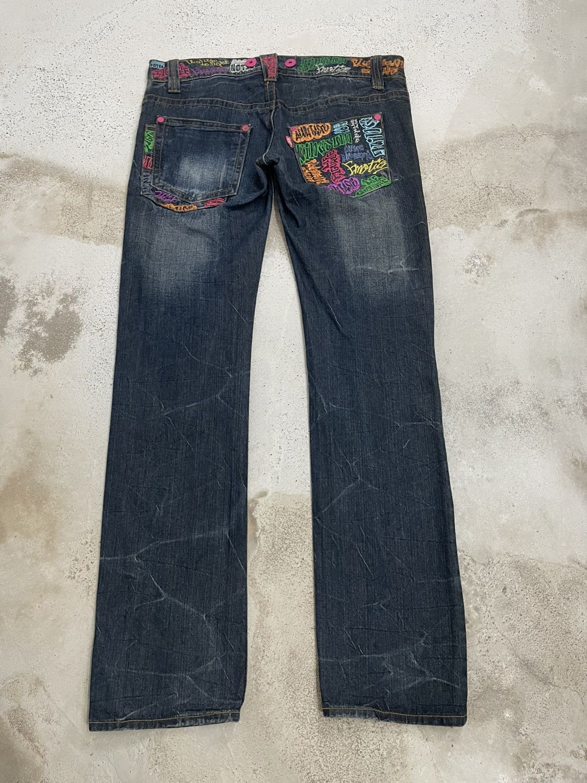 Designer × Japanese Brand Y2K Graffiti Embroidery Honeycomb Whisker Button Denim Size US 33 - 1 Thumbnail
