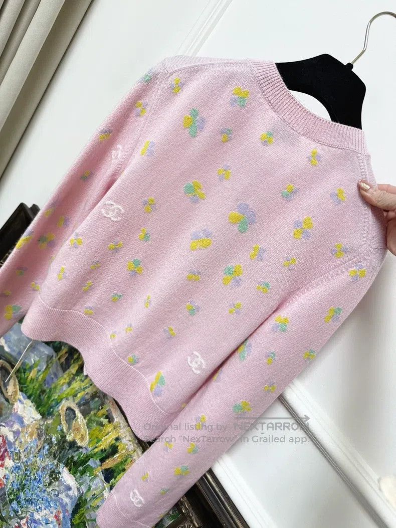 Chanel Chanel 24p pink clover pattern long-sleeved knitted cardig Size XS / US 0-2 / IT 36-38 - 5 Thumbnail