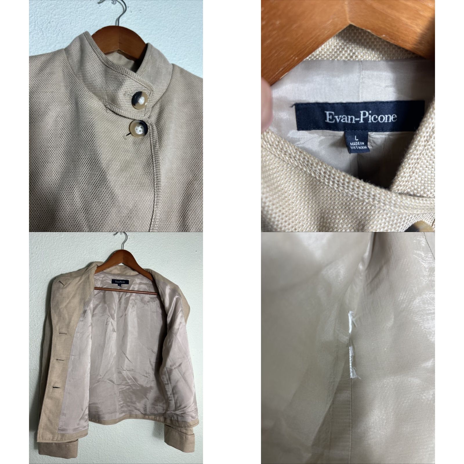 Evan Picone VINTAGE Evan Picone Coat Blazer Womens Large Button Up Beige Linen Cotton Blend Size L / US 10 / IT 46 - 8 Thumbnail