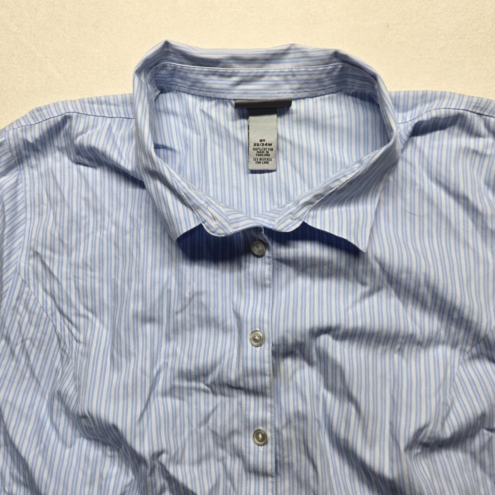 Vintage Catherines Shirt Blue Striped Button-Up 3/4 Sleeve Adult Women's 2X Size XXL / US 16-18 / IT 52-54 - 2 Thumbnail