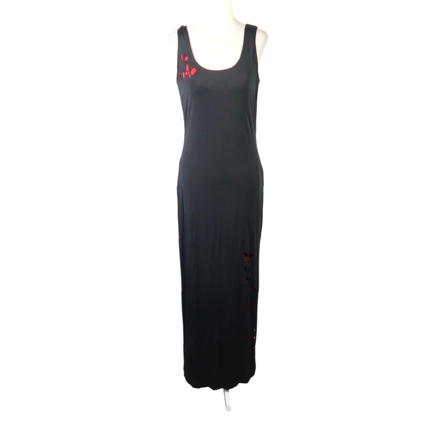 Paige VINTAGE Alyn Paige Jersey Maxi Dress 90s Bohemian Butterfly Sleeveless Black 6 Women Size M / US 6-8 / IT 42-44 - 2 Thumbnail