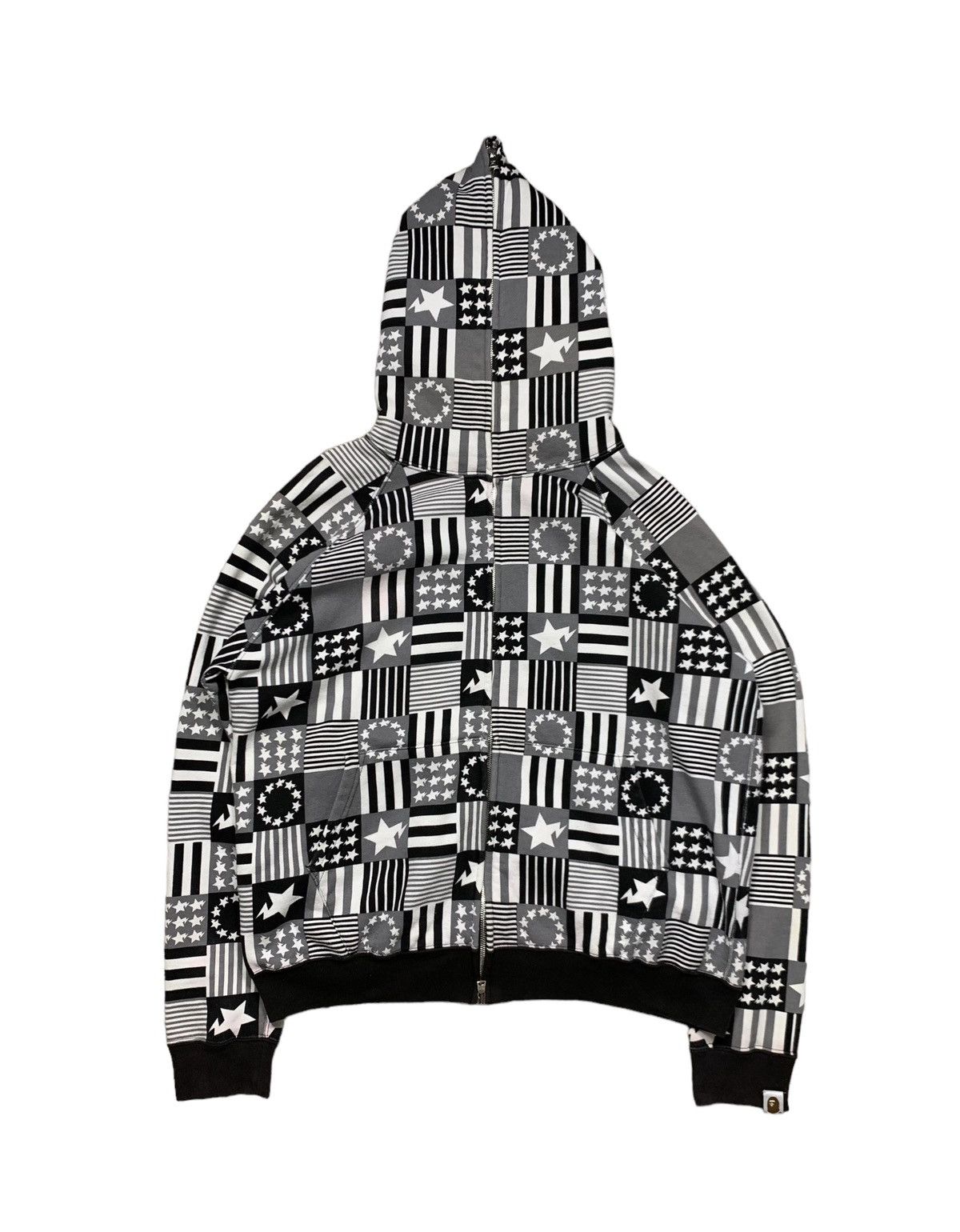 image of Bape Sta & Stripes Full Zip Hoodie in Black, Men's (Size Small)