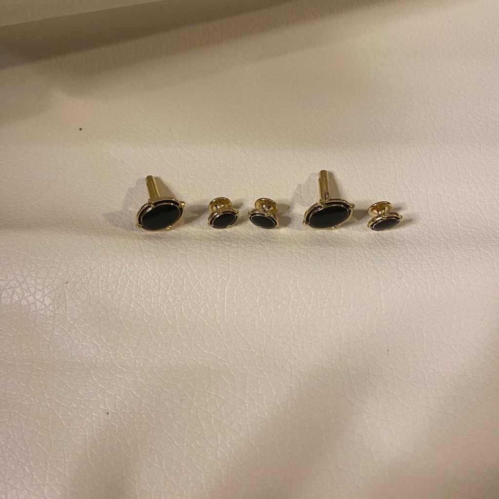 Vintage Black Gold Men's Cufflinks And Tie Hold Jewelry