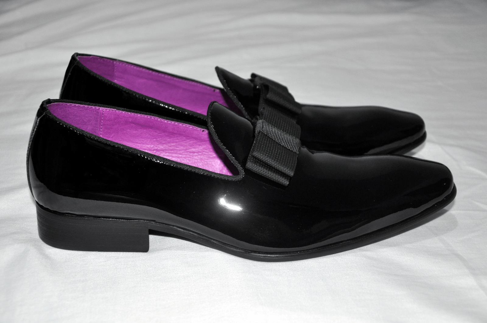 Designer VON FLOERKE BLACK PATENT LEATHER SMOKING TUXEDO SLIP-ONS Size US 11 / EU 44 - 9 Thumbnail