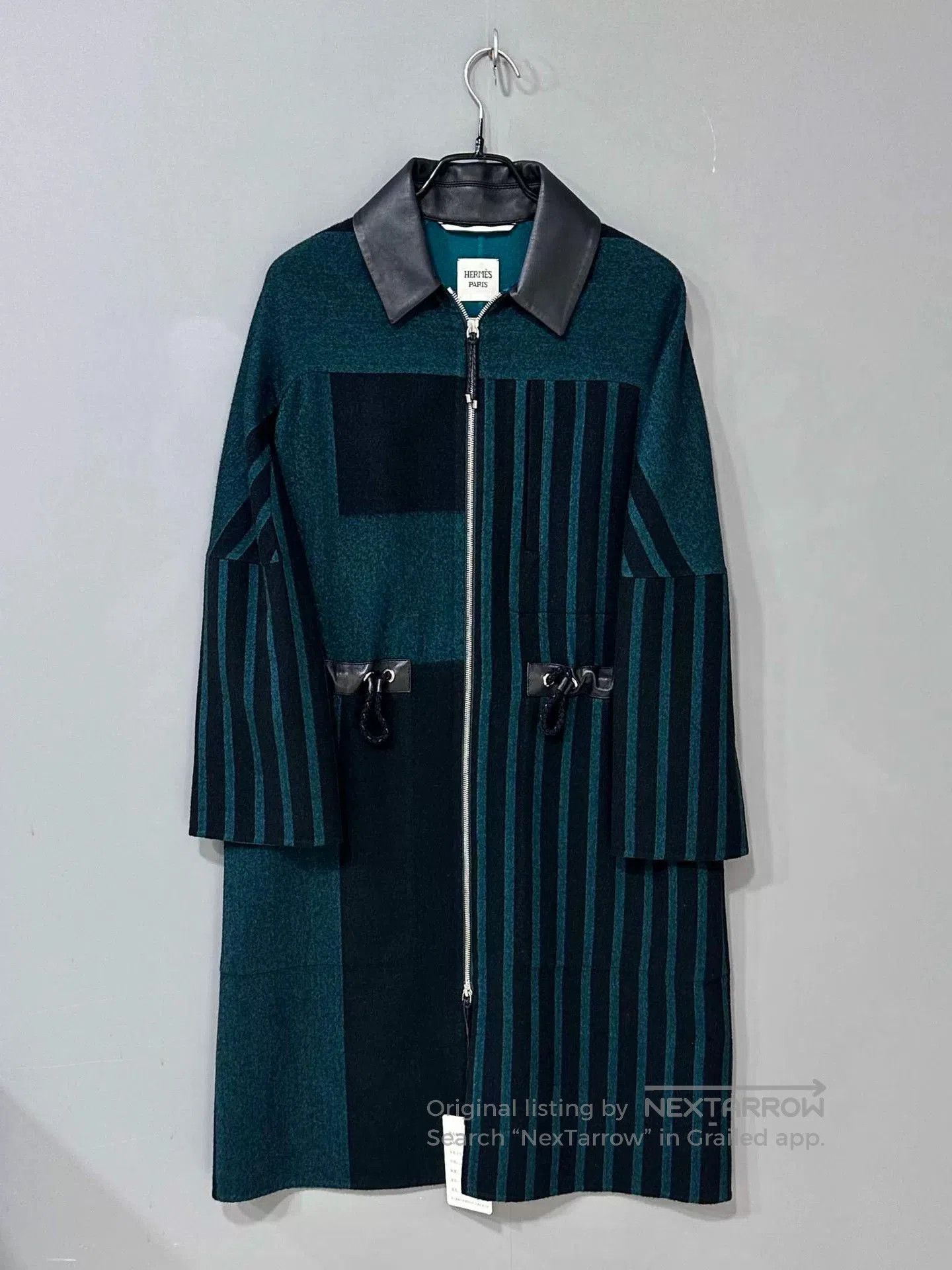 Hermes Striped Leather Trim Cashmere Coat. Size US XS / EU 42 / 0 - 1 Thumbnail